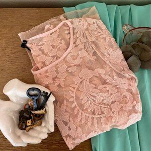 pink lace puff sleeved tunic or mini dress
